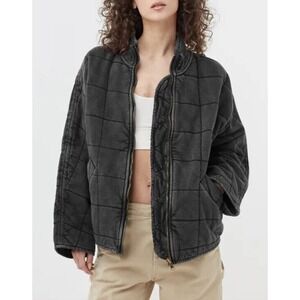 Free People Jacket Size L Dolman Mid Length Quilted Knit Full Zip Black New